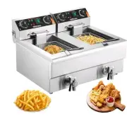 Commercial Electric Deep Fryer 22L Countertop Deep Fryer w/ Dual Tanks 3000W