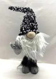 Bright Ideas Black Sequin Santa Gnome Stuffed Doll Figurine Christmas Holiday