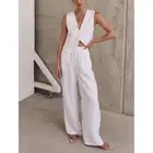 Commense Off White Linen Two-Piece Set Vest and Wide-Leg Pants Size Small