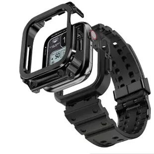 【Amband】Apple Watch 專用保護殼 黑色軍規級鋼殼 X TPU 錶帶(45mm - Apple Watch 8 / 7)