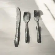 Custom Handmade Damascus Steel Cutlery Set Spoon Fork Knife Perfect Gift, LOTR