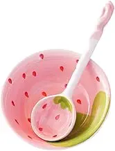 PRETYZOOM 1 Set Cartoon Ceramic Bowl Black Cutlery Vegetable Bowl Soup Bowl Ceramic Bowl with Strawberries Ramekins Bowls Rice Pink Child Spoon Mother