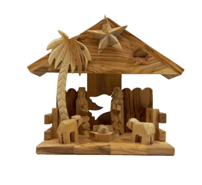 Handcrafted Olive Wood Nativity Scene with Musical Element a Melodic Masterpiece