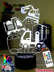 EXCAVATOR CONSTRUCTION TRUCK 3D LED Night Light 7 Colour Changing Room Lamp