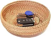 Small Round Keys Basket for Entryway Woven Baskets for Organizing Tabletop Decorative Wicker Organizer Basket for Keys Wallet Cell Phone Restaurant Food Serving Basket for Fruit Candy Cracker