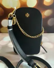 Tory Burch Emerson Black Leather Phone Crossbody Bag