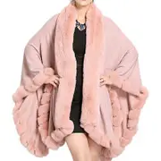 Nevenka Womens Faux Fox Fur Trim Cardigan Shawl Oversized Cape-Light Pink