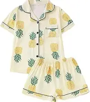 [Generic] Lemon Pajamas for Women Set, Fruit Pajamas for Women Set, Short-Sleeved Top with Roll-Neck Buttons Loose Shorts Loungewear