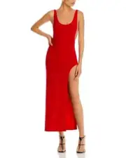 Norma Kamali Marissa Wide Slit Gown Women's L/40 Tiger Red Scoop Neck Pullover