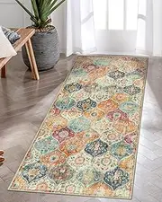 TARODEA Moroccan Trellis Hallway Runner Rug - 60x150cm Washable Rug Runner Non Slip Kitchen Runner Rugs with Rubber Backing Ultra-Thin Vintage Carpet Runner for Hallways Bedroom Bathroom (Cream/Multi)