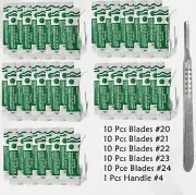 SCALPEL HANDLE #4 + 50 STERILE SURGICAL SCALPEL BLADES #20, 21, #22, #23 and #24