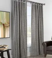Window curtain panels 63"L x 80"W tab top black ivory checkered insulated pair
