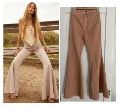 NEW 26 $98 Free People Just Float On Super Flare Stretch Sand Jeans Bell Bottom