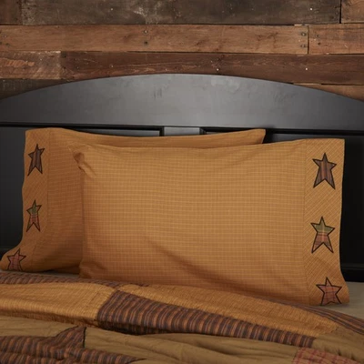 Primitive Standard Applique Star Pillow Case Set of 2 Bedroom Decor VHC Brands