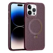 For iPhone 13 Skin Feel PC+TPU Cooling Magnetic Magsafe Phone Case with Stand - Wine Red