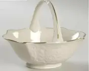 NWT Lenox Sans Souci Collection Small Oval Candy Basket with Handle Gold Trim