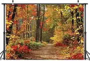 LYWYGG Autumn Scenery Deciduous Background 7x5ft Vinyl Deciduous Mountain Road Photography Backdrop Tree and Yellow Fall Leaves View Background Studio Props CP-67