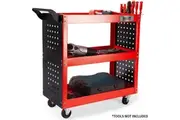 BULLET 3-Tier Steel Tool Trolley Cart for Workshop, Mechanic, with Pegboard, Screwdriver Bay, Red
