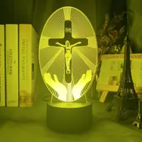 在飛比找蝦皮購物優惠-基督教十字架亞克力3D小夜燈宗教穆斯林USB電池七彩夜燈創意