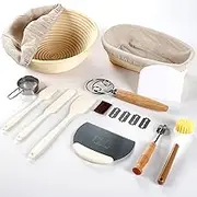 Bread Proofing Basket Set, 10''Round & 11'' Oval Banneton Sourdough Proofing Basket with Linen Liner, Danish, Whisk, Spatula, Scraper, Lame, Flour Fuster (Oval & Round)