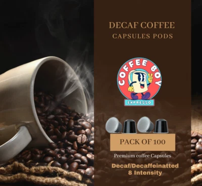Nespresso Compatible Decaf Coffee Capsules - 100 Pack Decaffeinated Pods