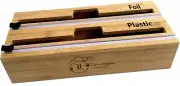 Bamboo Foil and Plastic Wrap Organizer 2 in 1 - Plastic Wrap Dispenser with Cutt