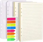 2 Pack A5 Refill Paper & 2 Pieces A5 Loose-Leaf Pockets & 1 Pack 160 Pieces Index Tabs with Ruler, LEOBRO A5 6 Holes Refillable Craft Paper for 6-Ring Binder Leather Journal Notebooks