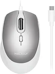 Macally USB C Mouse for Mac - Sculpted for Comfort - Wired Type C for MacBook Pro Air|iPad|PC|iOS|Android - Plug and Play USBC Apple with Ambidextrous Body and 4 DPI Modes - Silver