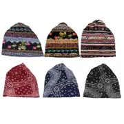 Ethnic Style Cotton Flower Stripe Pullover Cap Dual Purpose Turban Hat for Women