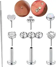 QWALIT Silver Gold Nose Stud Threadless Nose Stud 18g 20 Gauge Threadless Nose Ring Flat Back Nose Studs Push in Helix Cartilage Earring Stud Flat Back Nose Rings with Backs Labret Jewelry 16g