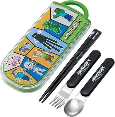 Minecraft Kids Trio Set Chopsticks Spoon Fork Antibacterial Dishwasher Japan