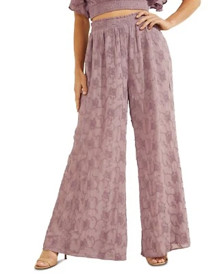Guess Dexie Plazzo Wide-Leg Smocked-Waist Pant Vanda Orchid Size XL