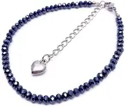 [Vilda Jewellery] Shimmery Faceted Midnight Blue 4mm Glass Bead Women's Anklet, Ankle Bracelet with Extension Chain - Adjustable Size : 9-11 inches, Glass