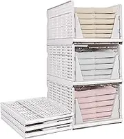 3 Pack X-Large Stackable Plastic Storage Basket Suitable for Home,Bedroom,Kitchen Toys Organization Folding Wardrobe Storage Box (Easy Open and Folding) Large Drawer Shelf Storage Container