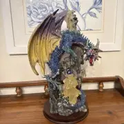 Magestic Fighting Dragon upon Multed Crystals Statue Sculpture Fantasy