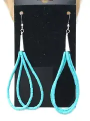 Native Blue Turquoise Liquid Sterling Silver Heishi Dangle 2.5" Earrings 04372