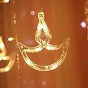 KEPATO Diwali String Lights 12 Diya 138 LEDs Curtain Lights Battery Operated Indian String Lights Room Decor Wall Window