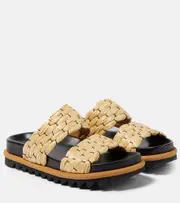 [Dries Van Noten] Dries Van Noten Woven and raffia and leather slides AU 7.5 beige