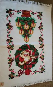 Vintage Christmas Santa Candle Loop Yarn Terry Cloth Towel Made In USA 24x16 New