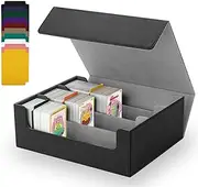 Trading Card Storage Box, 1800+ PU Leather Card Deck Organizer Box, Magnetic Closure Card Holder Case Fits for Magic Game Cards, YugiOh, TCG, PTG and Sport Cards (Gray)