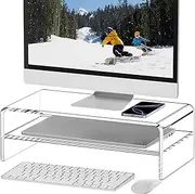 Egchi Clear Acrylic Monitor Stand Riser 2 Tier, 5.5 Inches High Clear Computer Desk Organizer Shelf for Multi Media PC Storage Laptop