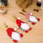 Christmas Dinnerware Holder Dinner Utensil Pouch Festive Faceless Gnome Cutlery