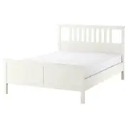 HEMNES bed frame with mattress, white stain/Åkrehamn firm, Double