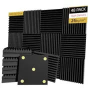 48 Pack Sound Proof Foam Panels |1"×12"×12" Quick 12X12X1 48 Pack Black