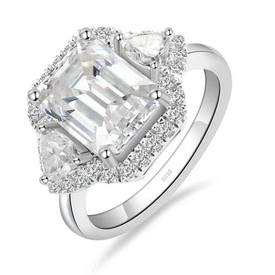 5ct Moissanite Engagement Ring for Women,3 Stone Emerald Cut D Color VVS1,S92...