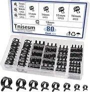 Tnisesm 80Pcs Spring Band Hose Clamps Assortment Silicone Vacuum Hose Pipe Clamp 7mm 9mm 10mm 11mm 14mm 15mm 16mm 18mm Low Pressure Air Clip Clamp(Black)