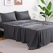 Elegear Queen Size Bed Sheets Set -4 Piece Washed Microfiber Bedding Set, Brushed & Ultra-Soft for Skin, Deep Pocket Fitted Sheet up to 38 cm, Wrinkle Resistant Breathable Sheets Set, Dark Grey
