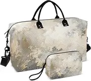 [ZRYSMY] Duffel Bag for Traveling, Abstruct Gold Grey Marble Travel Bag Gym Bag, with Multiple Interior Pockets Shoulder Weekender Bag for Women Men with Toiletry Bag 20.5L x 1.9W x 13.8H