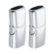 8mm x 4mm Flat Leather Clasps, 2Pcs Steel Clasps for DIY (Silver)