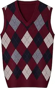[Generic] Men's Plaid Vest Sleeveless Jumpers V Neck Sweater Vest Business Causal Argyle Waistcoat